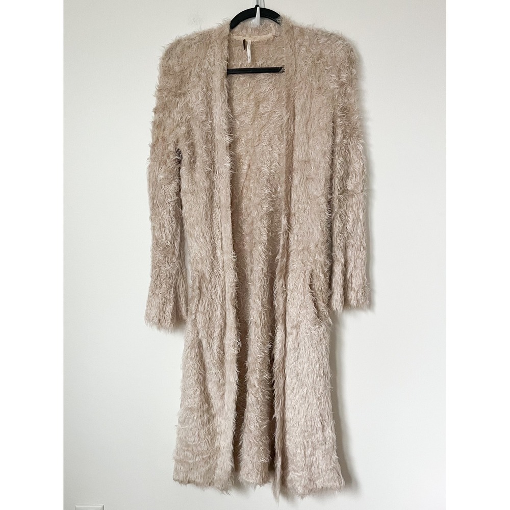 Free People Hampton Fuzzy Open Front Longline Duster Cardigan Womens XS Cream